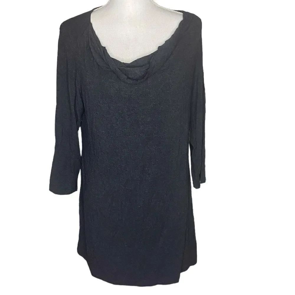 Eileen Fisher Wm’s Sz Med Black Lightweigjt Cowl Neck 3/4 Sleeve Tunic Dress